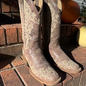 Corral Brown Crater Embroidered Boots - Square Toe